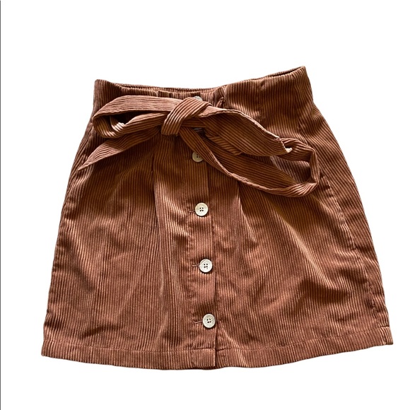 Indigo Rising Brown Corduroy Paper-bag Button Down Split hem Skirt Medium - Picture 2 of 6